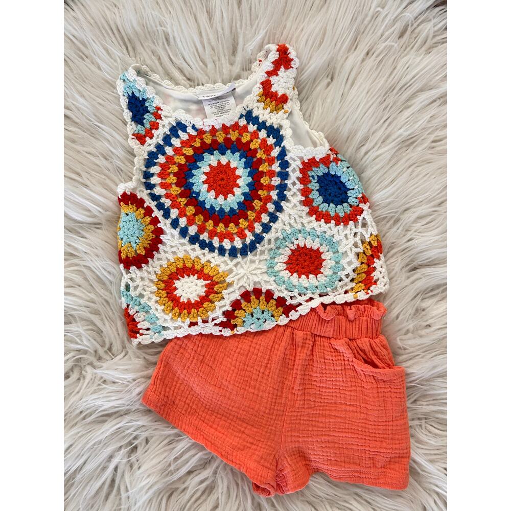 Tween Diva Girls' Crocheted‎ Crop Tank Top Shorts Set Multicolor Size 5